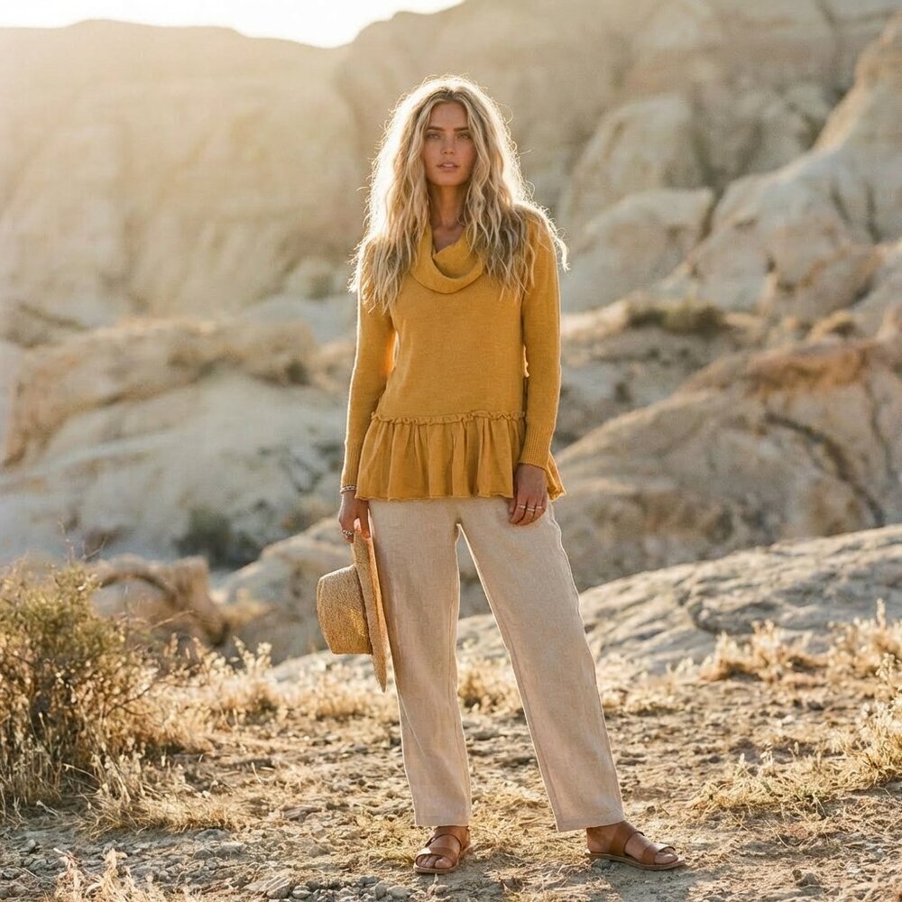 Autumn October Fall sweater cowl neck ochre mustard cozy  yellow orange cardigan